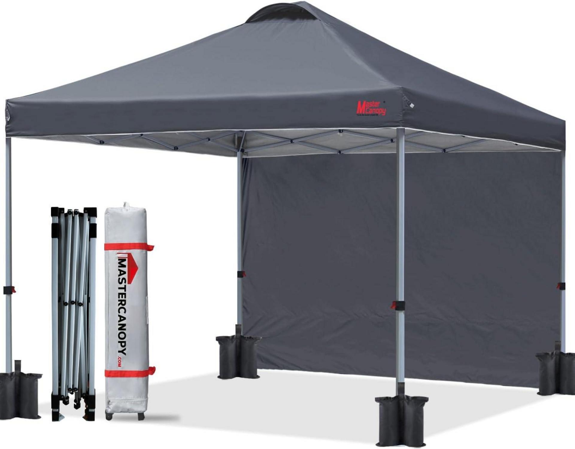 Pop-up Pavillon 2,5x2,5m mit Seitenwand, Dunkelgrau