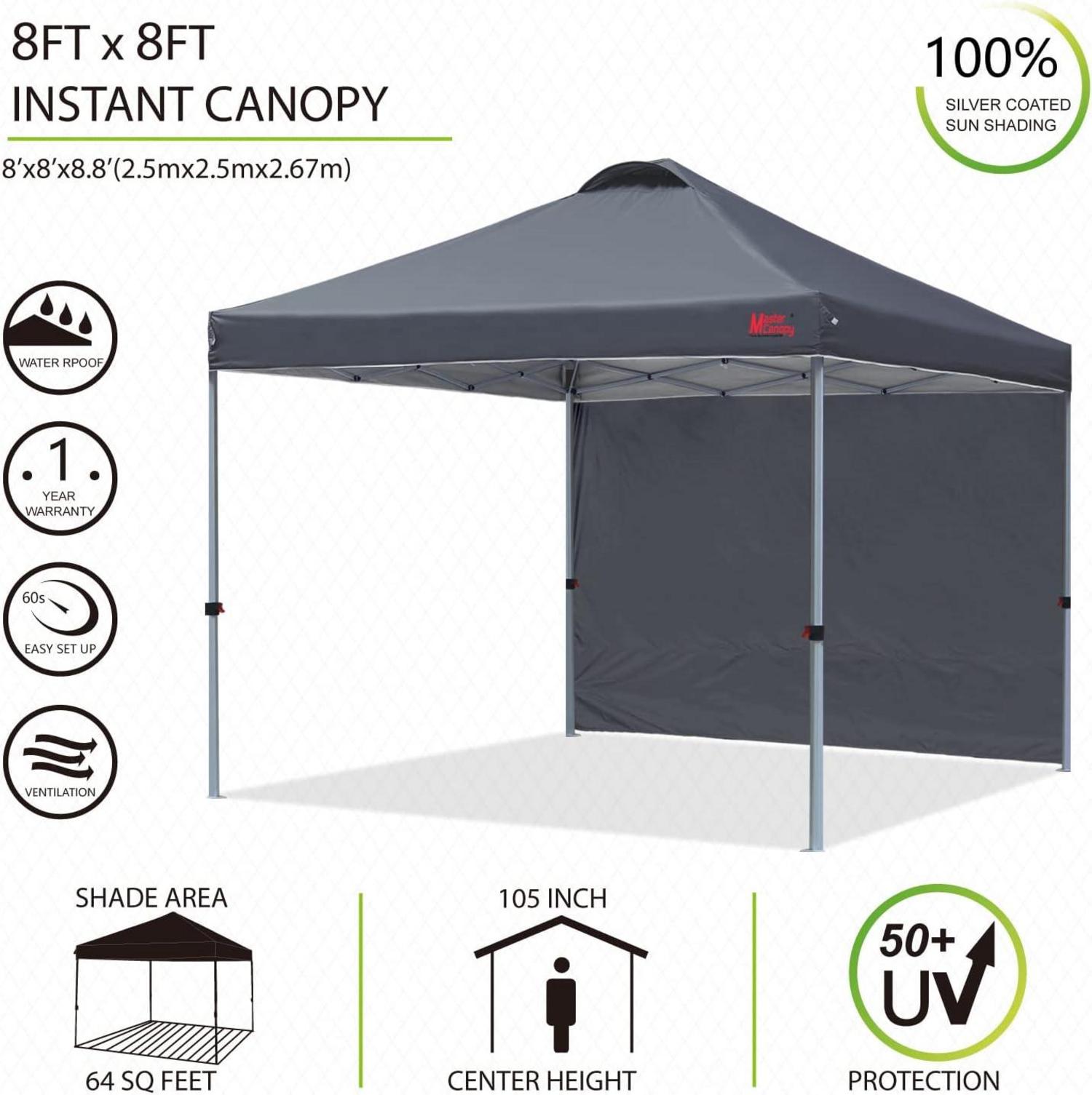 Pop-up Pavillon 2,5x2,5m mit Seitenwand, Dunkelgrau