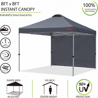 Pop-up Pavillon 2,5x2,5m mit Seitenwand, Dunkelgrau