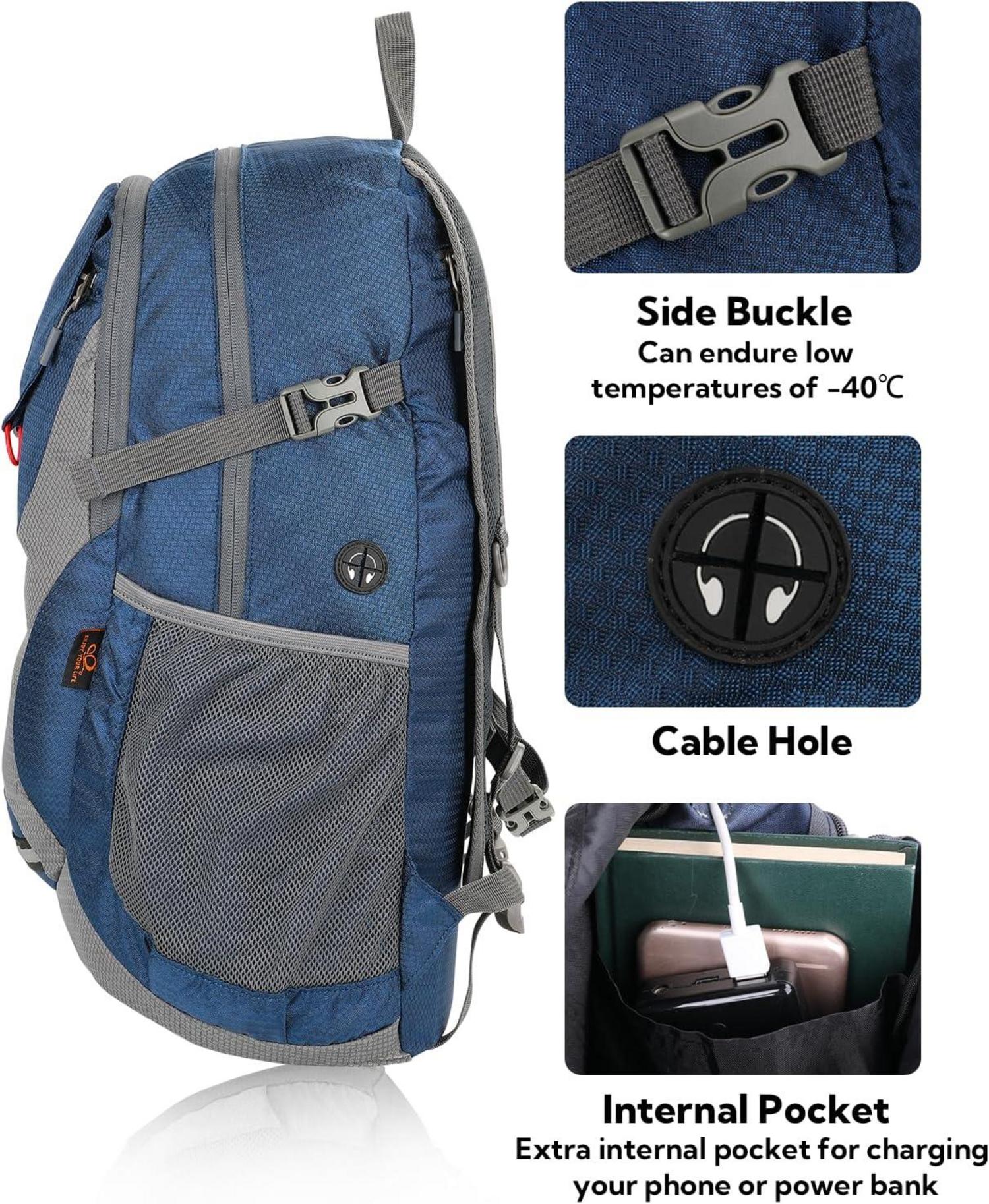 WATERFLY Faltbarer Rucksack 30L Wanderrucksack Nassfach Ultraleicht Faltrucksack