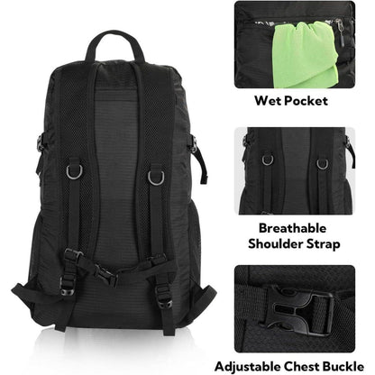 WATERFLY Faltbarer Wanderrucksack 30L: Leichter Daypack mit