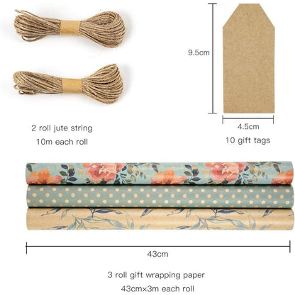 Geschenkpapier Kraftpapierrollen 43cm x 3m, Frühlingsstil