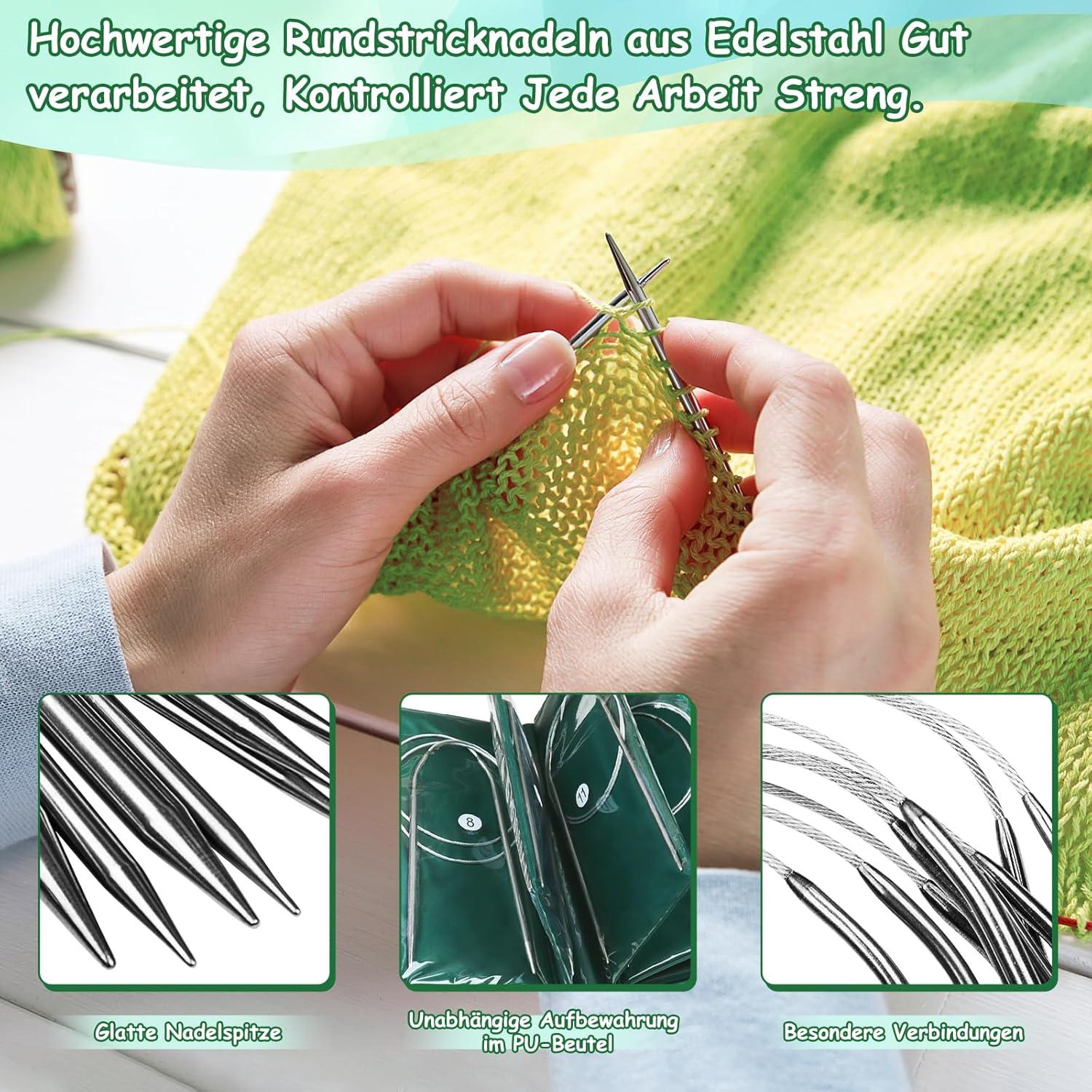 Edelstahl Rundstricknadeln Set 11 Stück 1,5 - 5,0 mm 40 cm PU-Etui