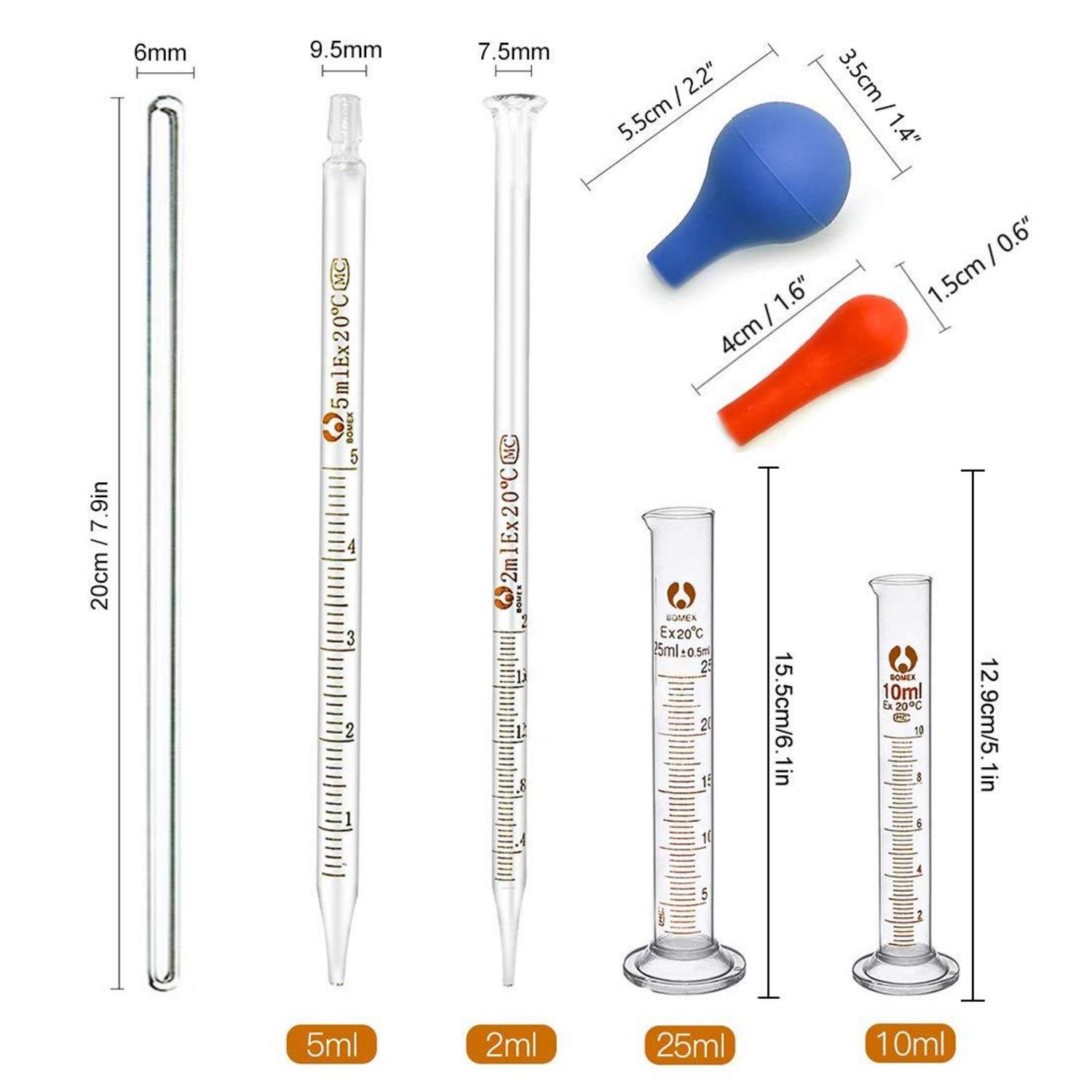 Labor Glas Pipetten Set 2ml 5ml, Graduierte Glasmesszylinder