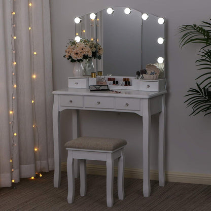 Schminktisch mit LED-Beleuchtung und 5 Schubladen