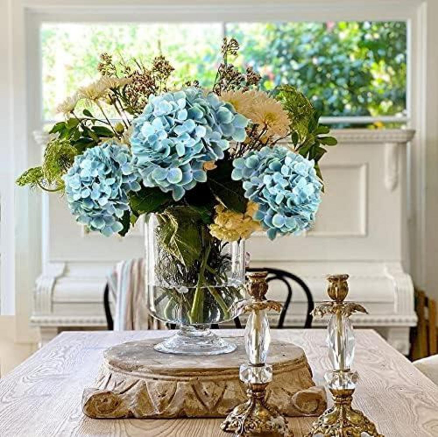 2 Stück künstliche Hortensie Blumen Real-Touch Blau - Dekoration für Büro, Hotel, Wartezimmer, Cafe