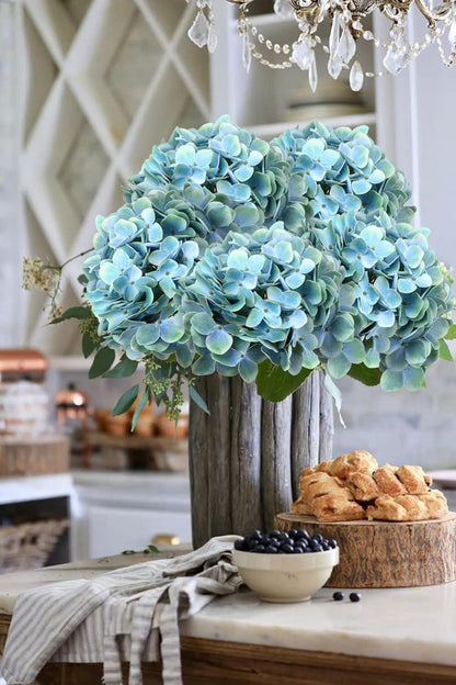 Künstliche Hortensien Blumen Real-Touch Hydrangea Kunstzweige Deko 2 Stk. Cadet