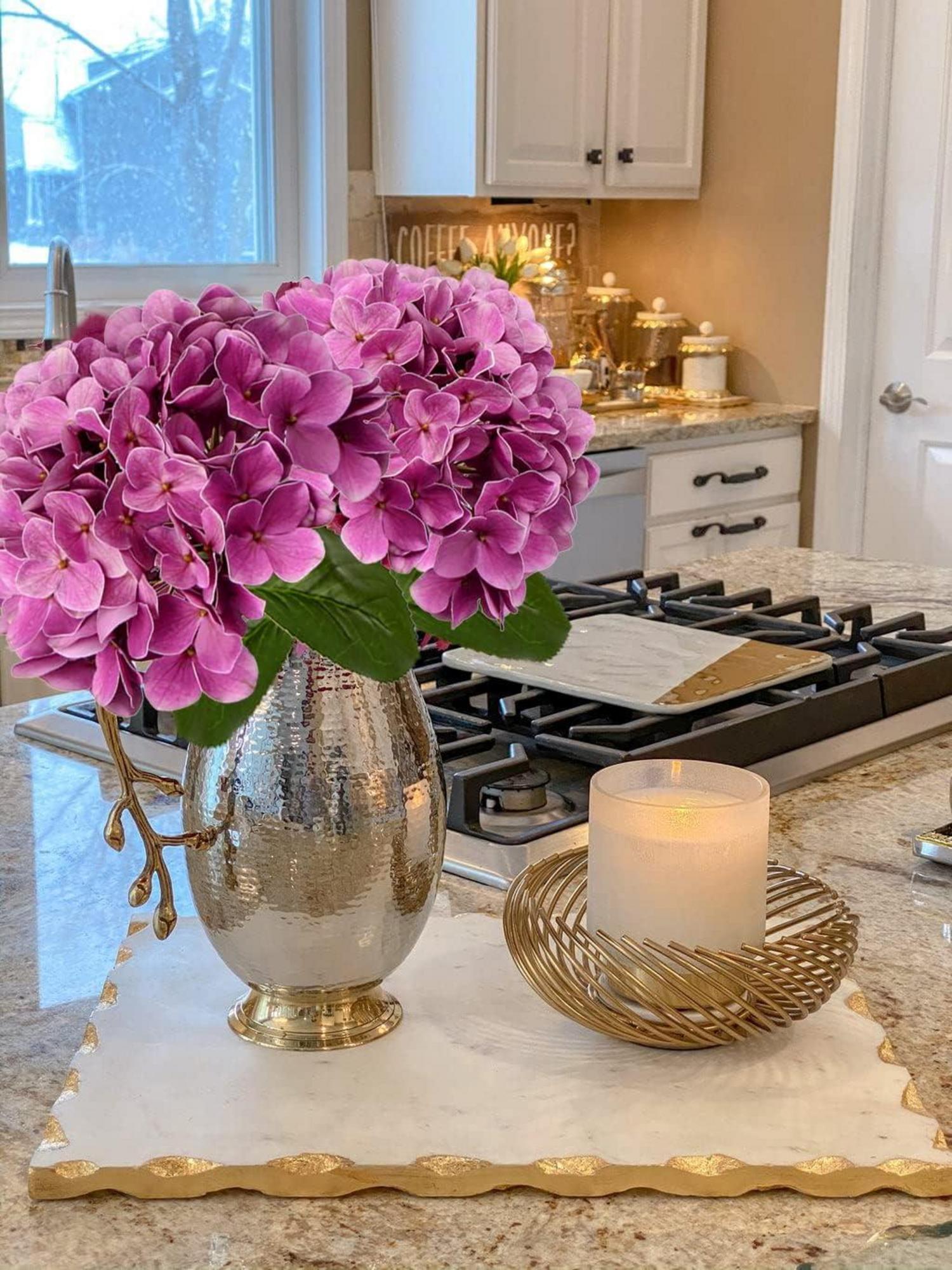 Künstliche Hortensie Real-Touch Blumen Hydrangea Kunstzweige Deko 2er Set