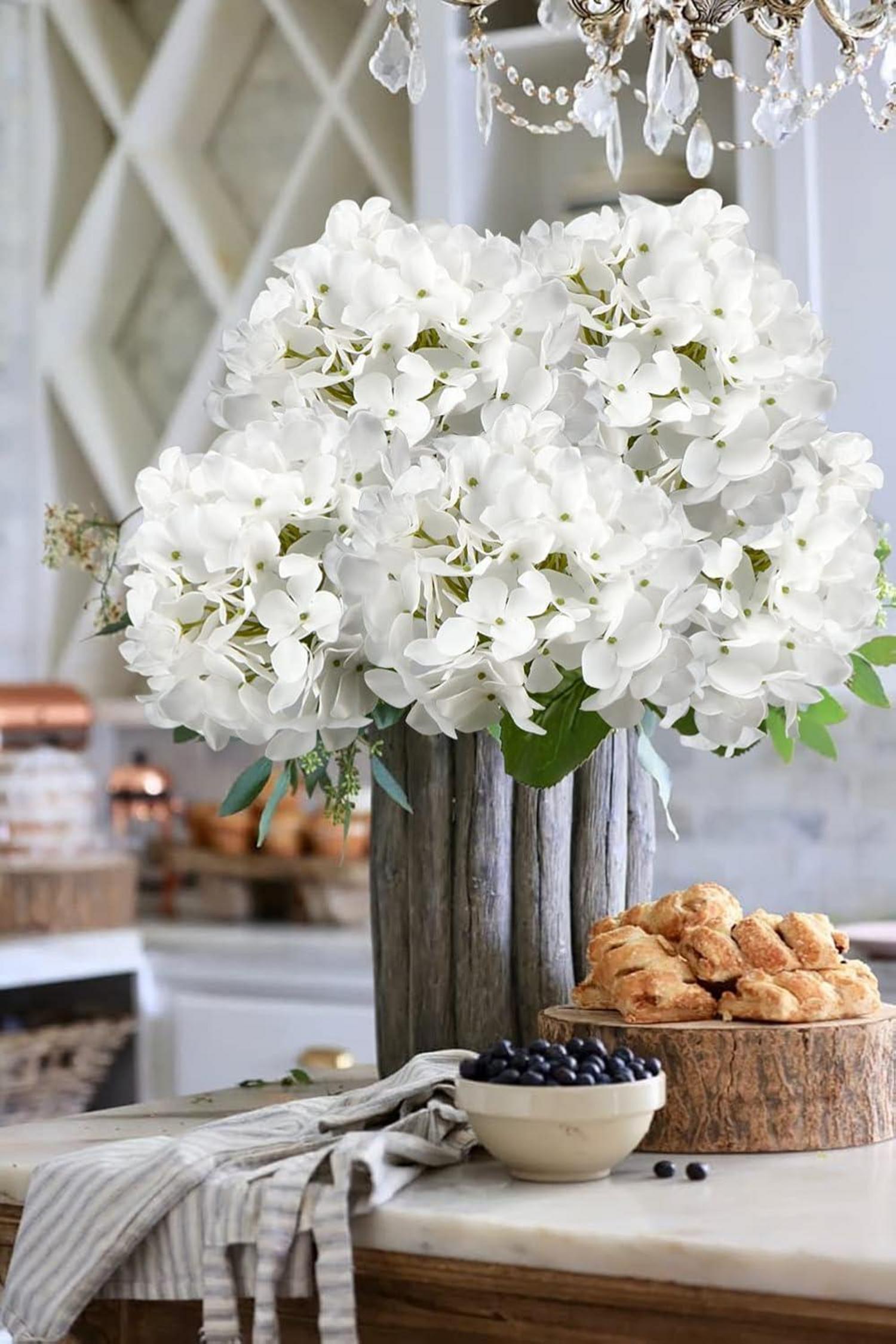 Moderne Künstliche Hortensie Blumen Real-Touch Hydrangea Kunstblumen 2er Set