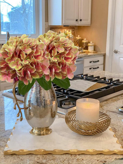 Künstliche Real-Touch Hortensie Blumen Hydrangea Kunstzweige 2er Set dunkelgrün