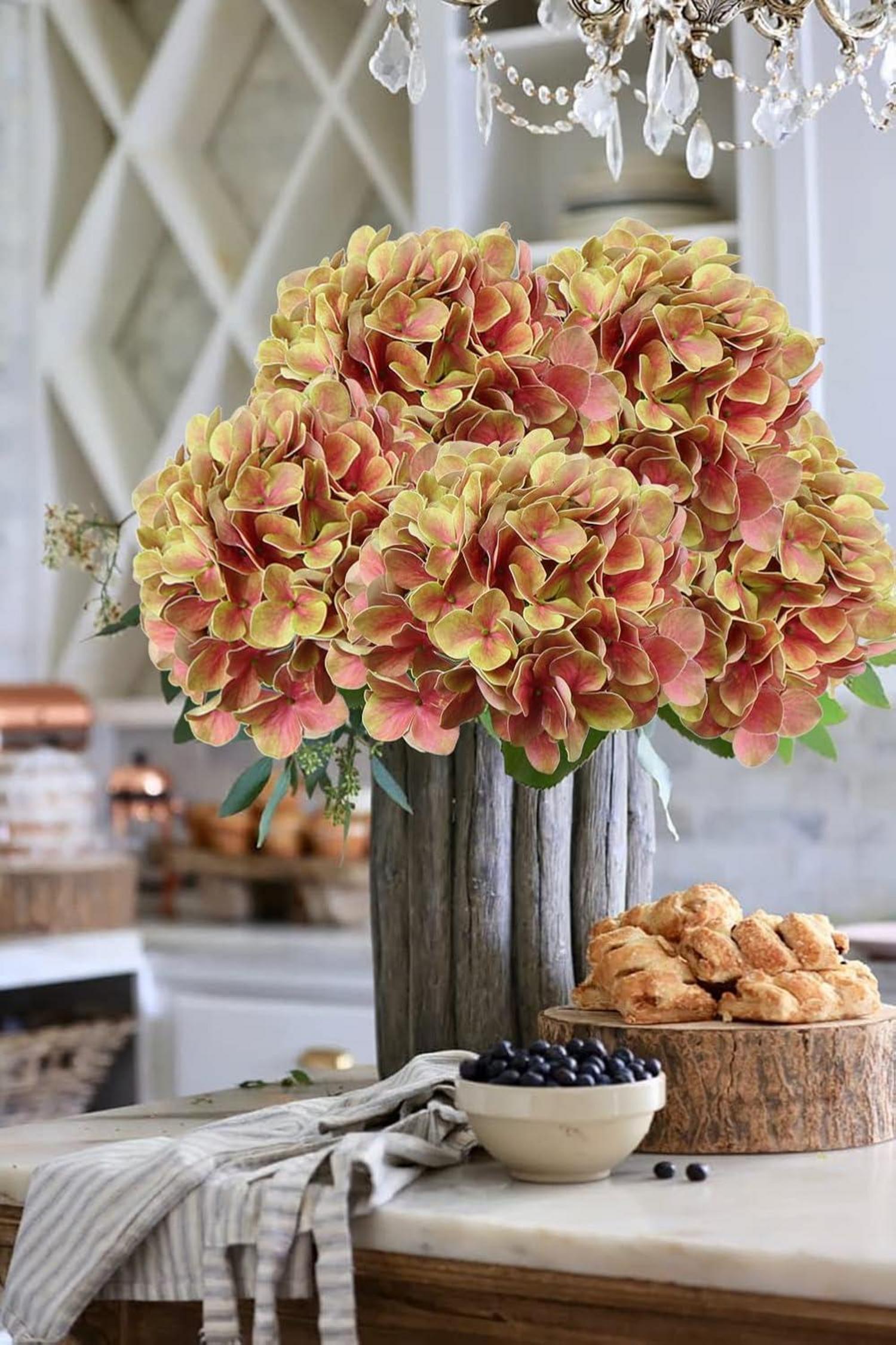 Künstliche Hortensie Blumen Real-Touch Kunstblumen Hydrangea Deko 63cm