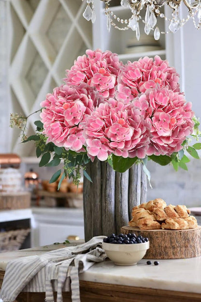 Künstliche Hortensie Blumen Real-Touch Hydrangea 2er Set Light Pink