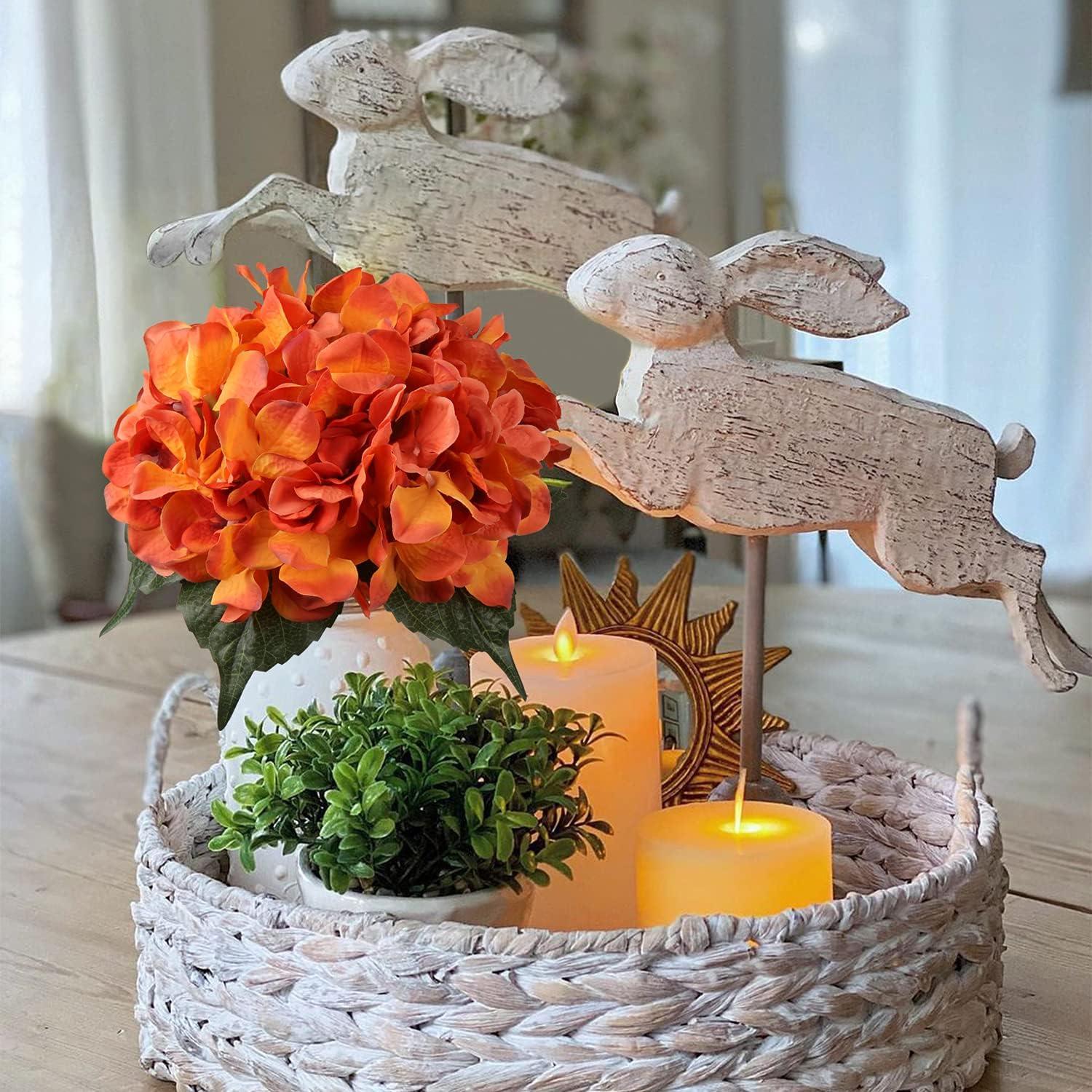 Kunstblume Hortensien 9 Köpfe Blumenstrauß Seidenblumen Orange Bouquet