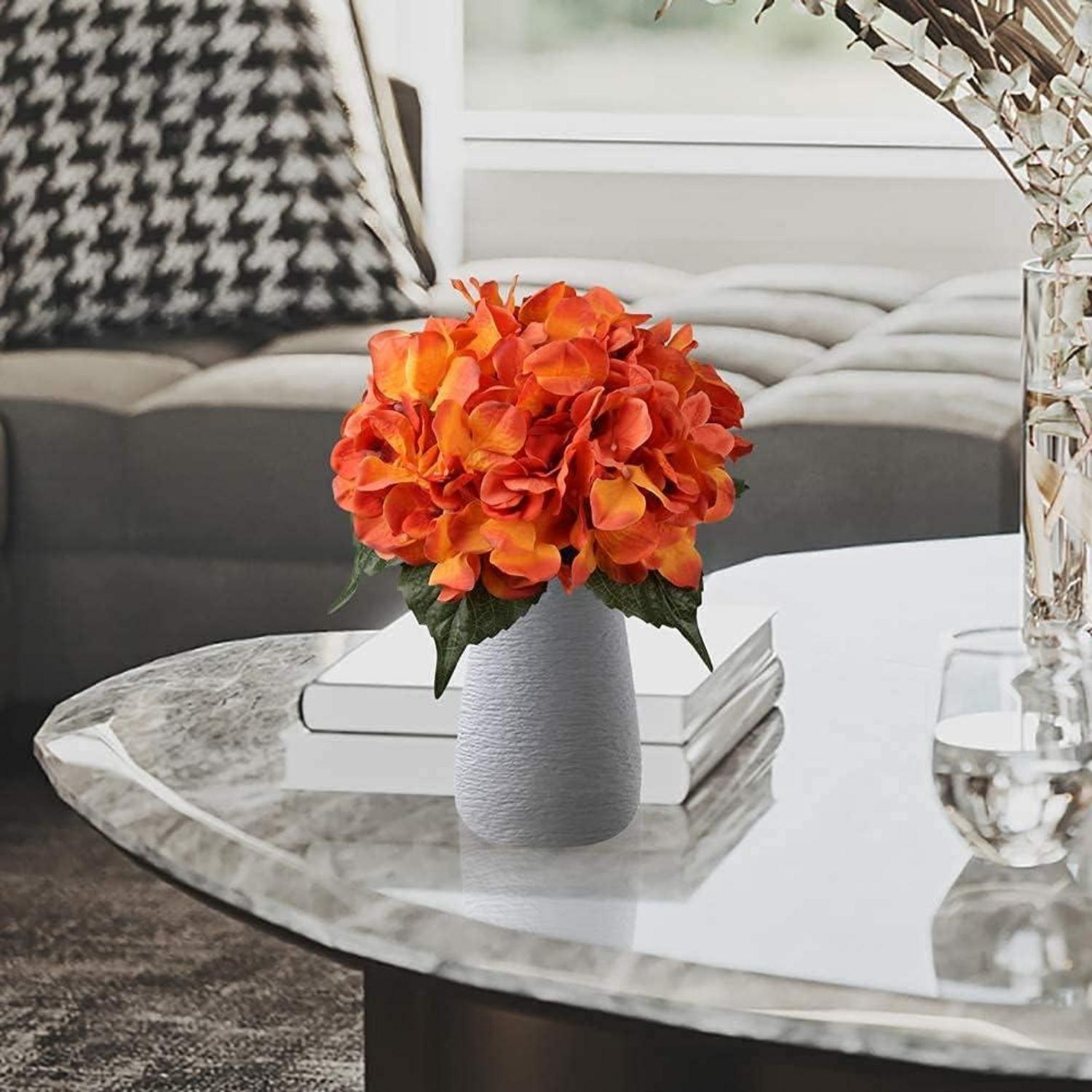 Kunstblume Hortensien Seiden-Blumen 9 Köpfe Bouquet Deko Orange