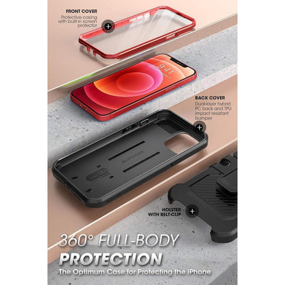 iPhone 12/12 Pro Hülle mit Gürtelclip & Displayschutz, Rot