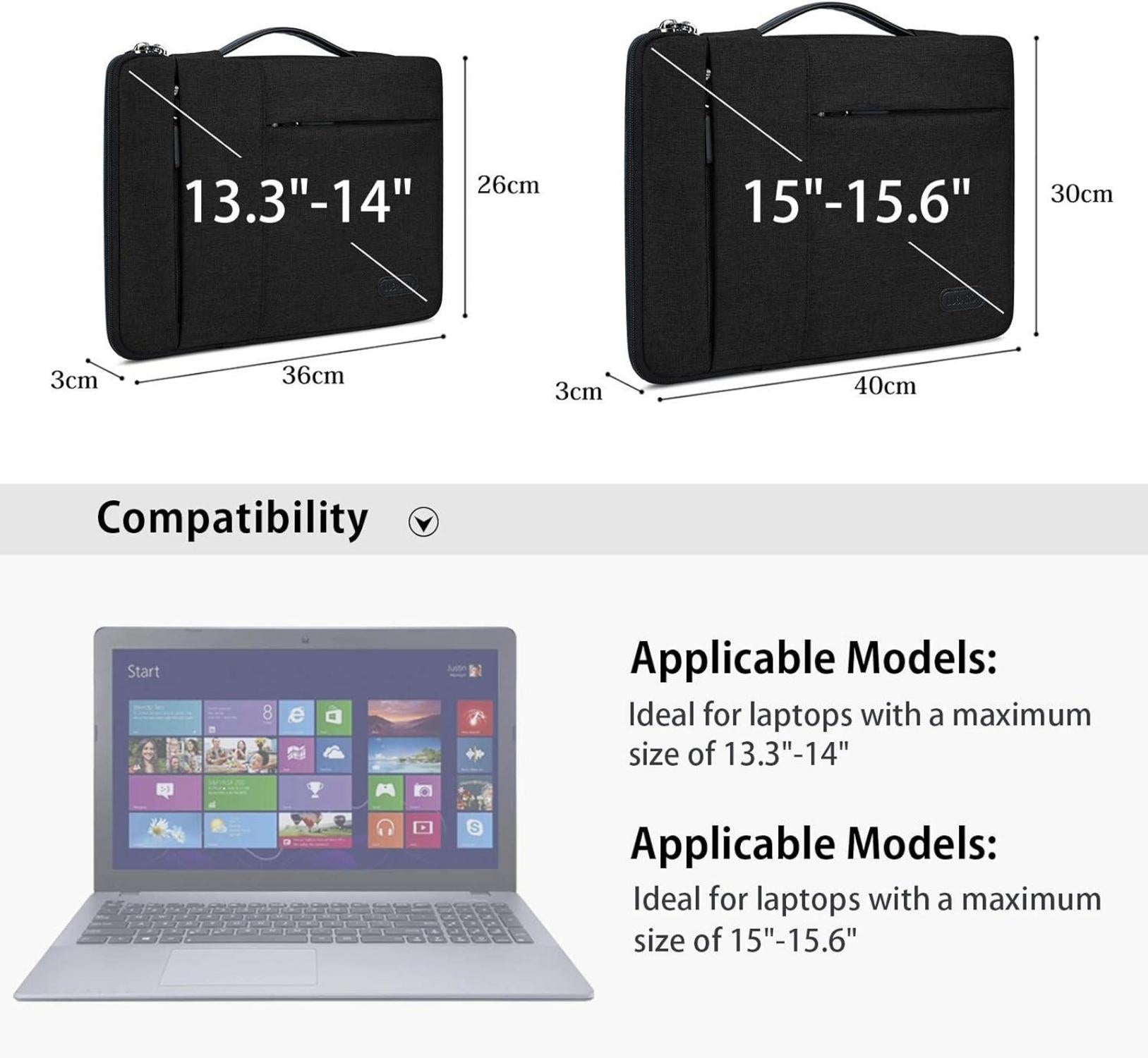Laptophülle 13-14 Zoll stoßfest wasserdicht schwarz Oxford Polyester