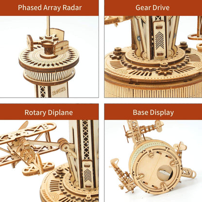ROKR Mechanisches Holz 3D Puzzle Flugzeug Turm Modellbau Kit