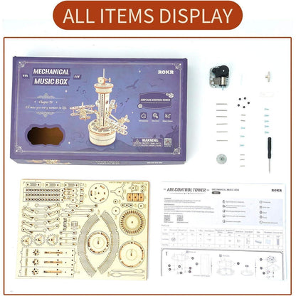 ROKR Mechanisches Holz 3D Puzzle Flugzeug Turm Modellbau Kit