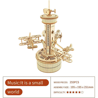 ROKR Mechanisches Holz 3D Puzzle Flugzeug Turm Modellbau Kit