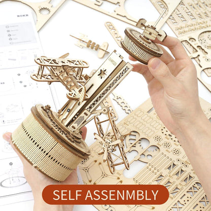 ROKR 3D Holz Puzzle für Erwachsene - Kampfjet Spieluhr-Turm