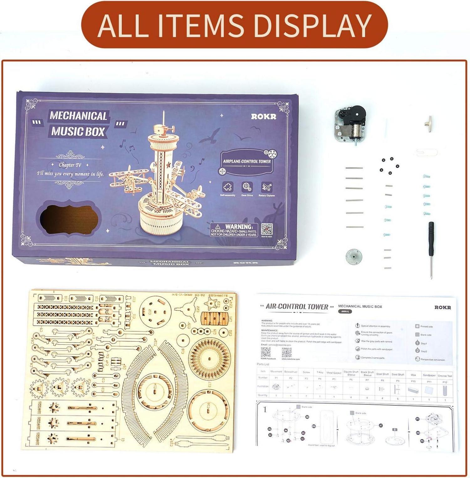 Mechanisch Holz 3D Puzzle Flugzeug Turm für Erwachsene & Teenager