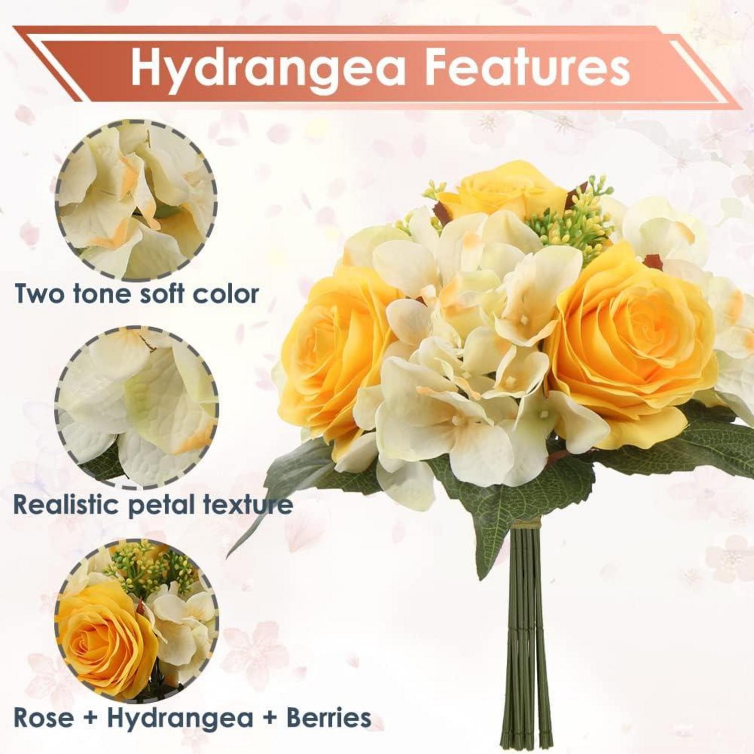 Künstliche Hortensie Rosenbouquet 2er Set Gelb 30cm