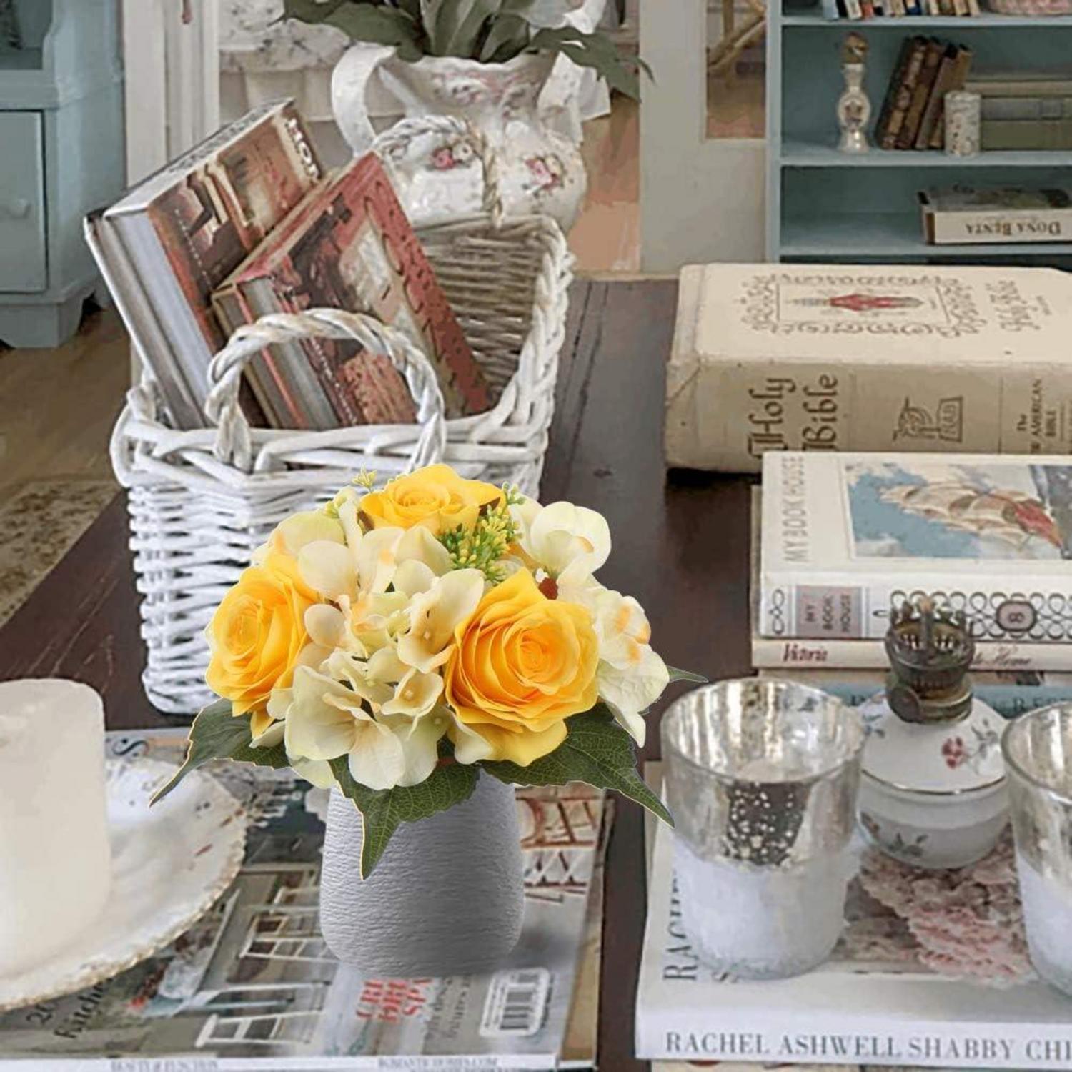 Kunstblume Blumenstrauß Hortensie Rosenbouquet 2er Set 30cm