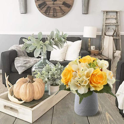 Kunstblume Rosen-Hortensien-Bouquet 2er Set Gelb 30cm