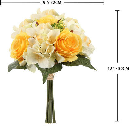 Künstliche Blumenstrauß Rosen Hortensie 2er Set Gelb 30cm Festtags-Hochzeit