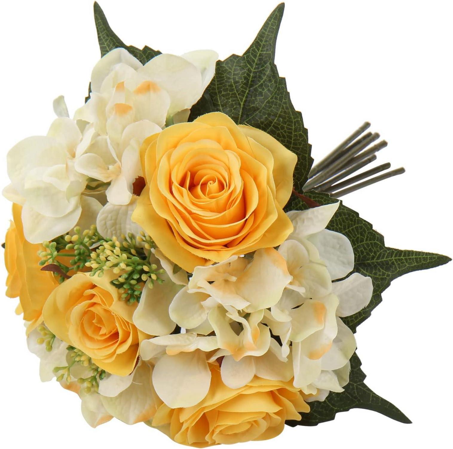 Künstliche Blumensträuße Rosen Hortensien Gelb 2er Set 30cm