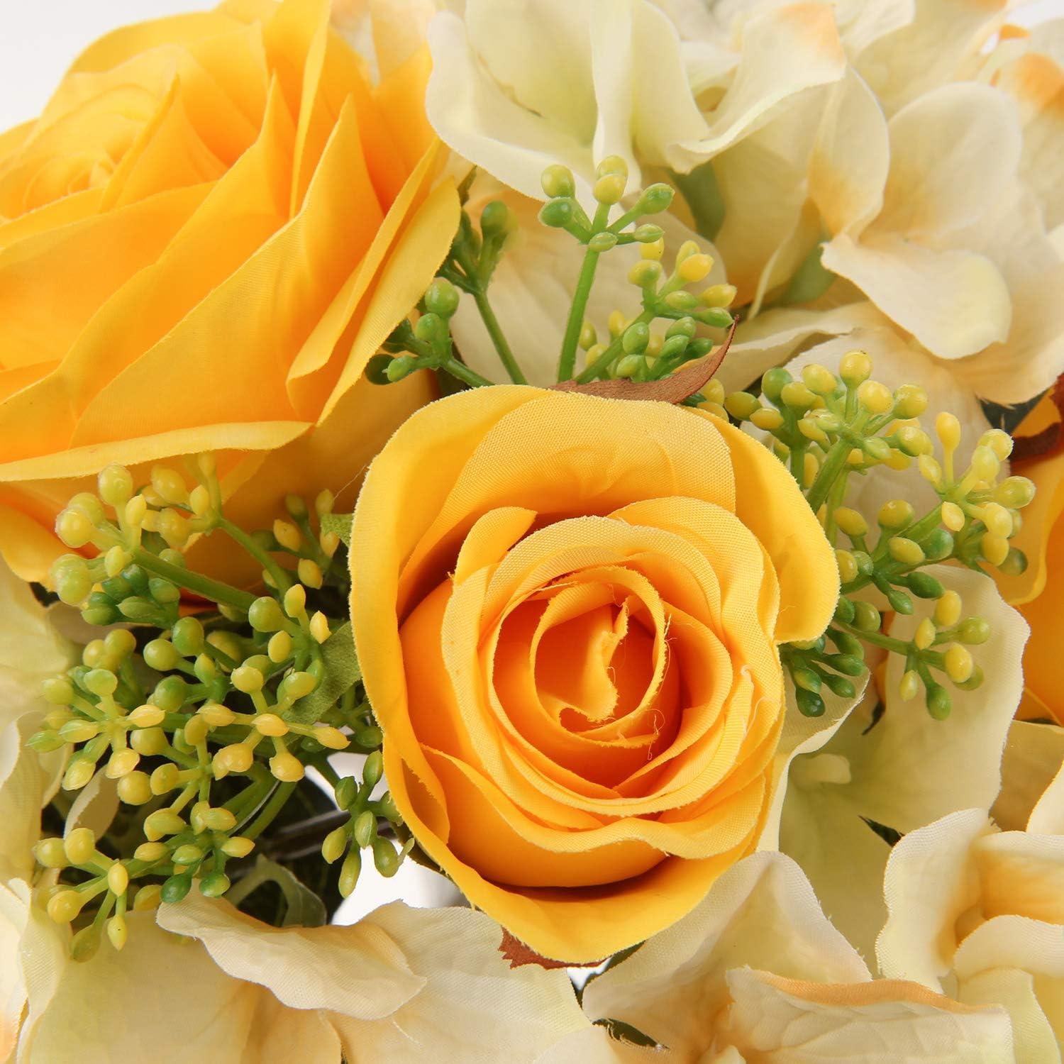 Künstliche Blumenstrauß Rosen Hortensie 2er Set Gelb 30cm Festtags-Hochzeit