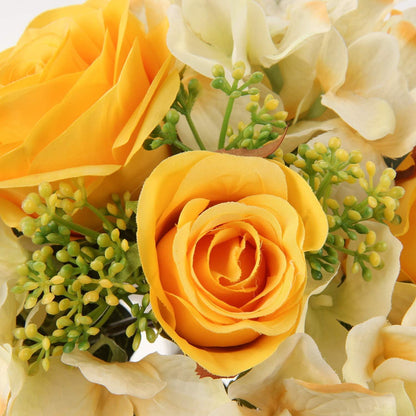 Künstliche Blumenstrauß Rosen Hortensie 2er Set Gelb 30cm Festtags-Hochzeit