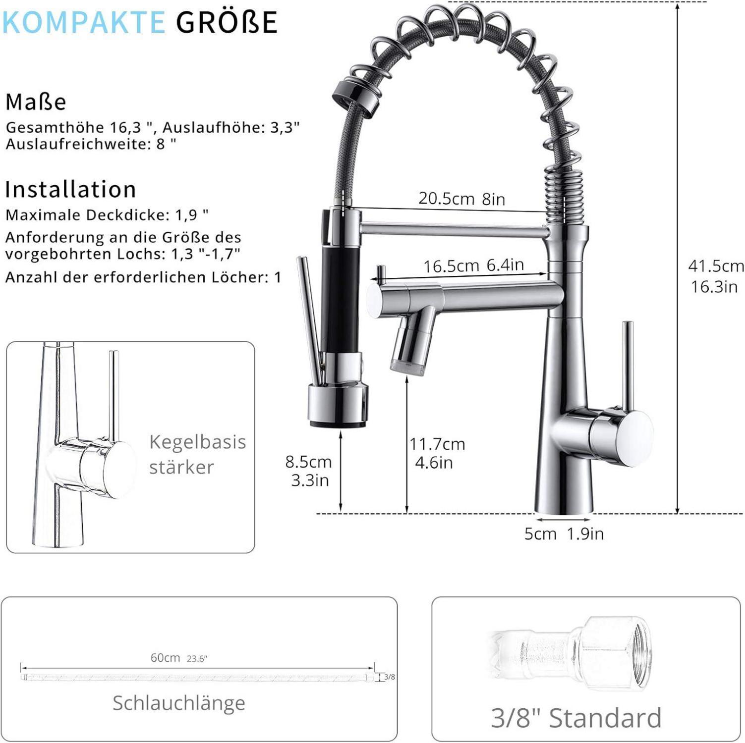 LED Wasserhahn für Küche mit Ausziehbarem Auslauf - 360° Schwenkbar