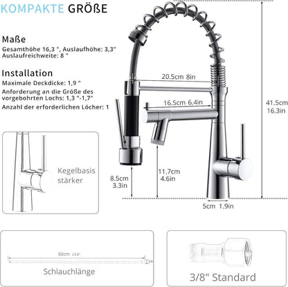 LED Wasserhahn für Küche mit Ausziehbarem Auslauf - 360° Schwenkbar