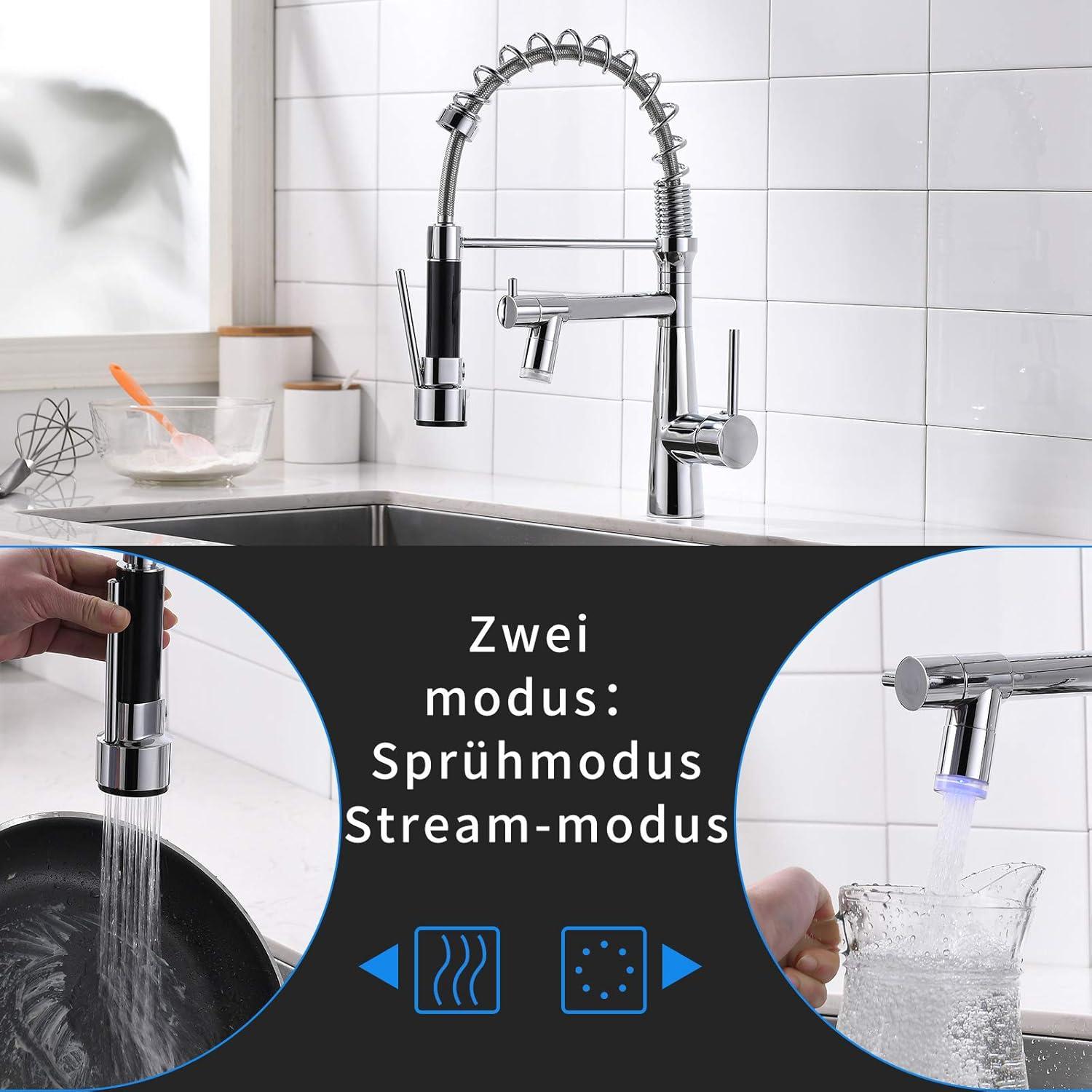 Wasserhahn Küche LED Spültischarmatur Zwei Auslauf 360° Schwenkbar