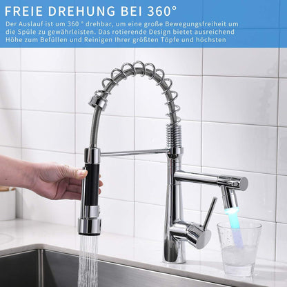 LED Spiralfeder Wasserhahn Küche mit 360° Schwenkbarer