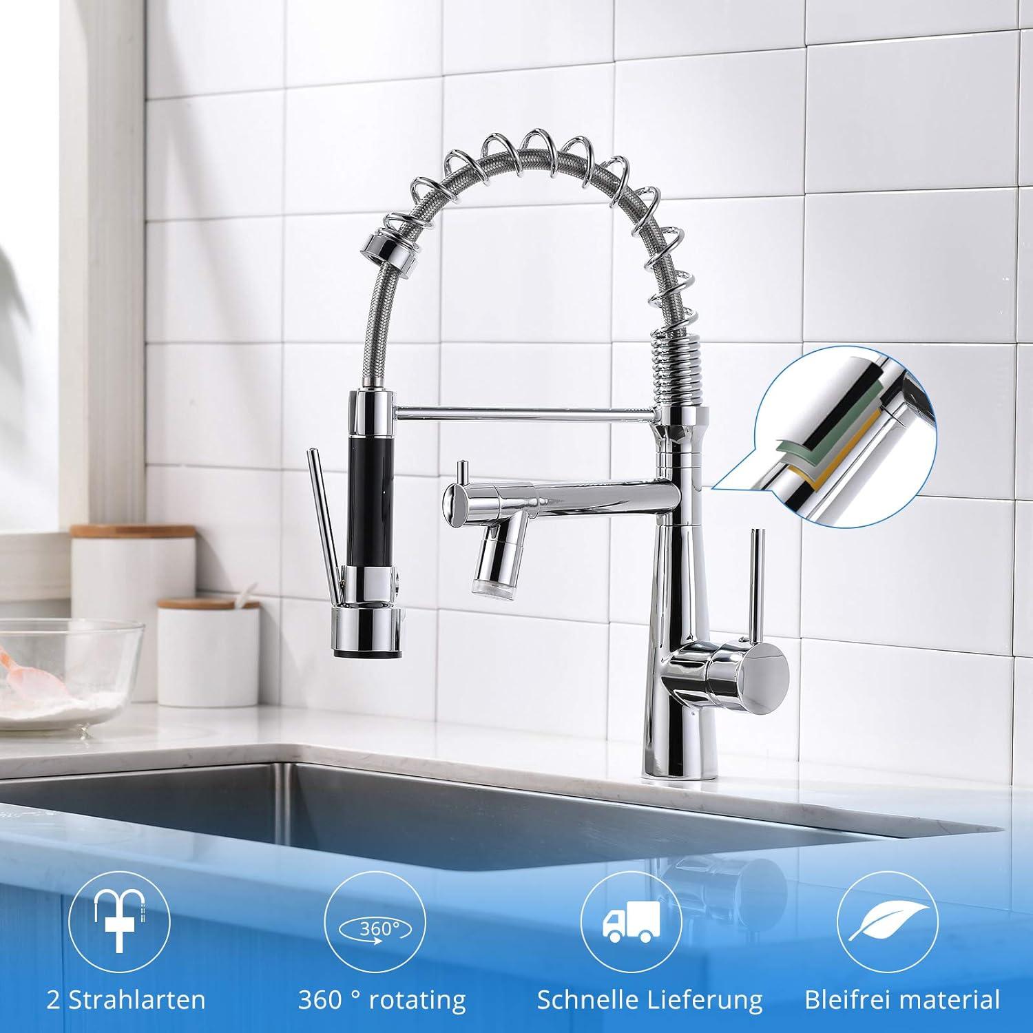 Wasserhahn Küche LED Spültischarmatur Zwei Auslauf 360° Schwenkbar