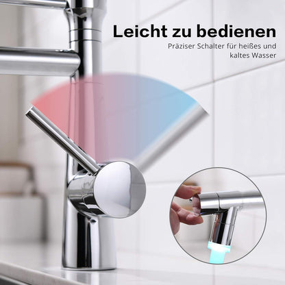 TIMACO LED Wasserhahn Küche mit Spiralfeder und 360° Schwenkbarkeit