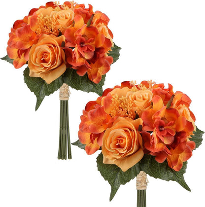Künstliche Hortensien Rosen Bouquet 2er Set Orange 30cm