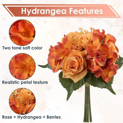 Künstliche Blumenstrauß Rosen Hortensie Set 30cm Orange