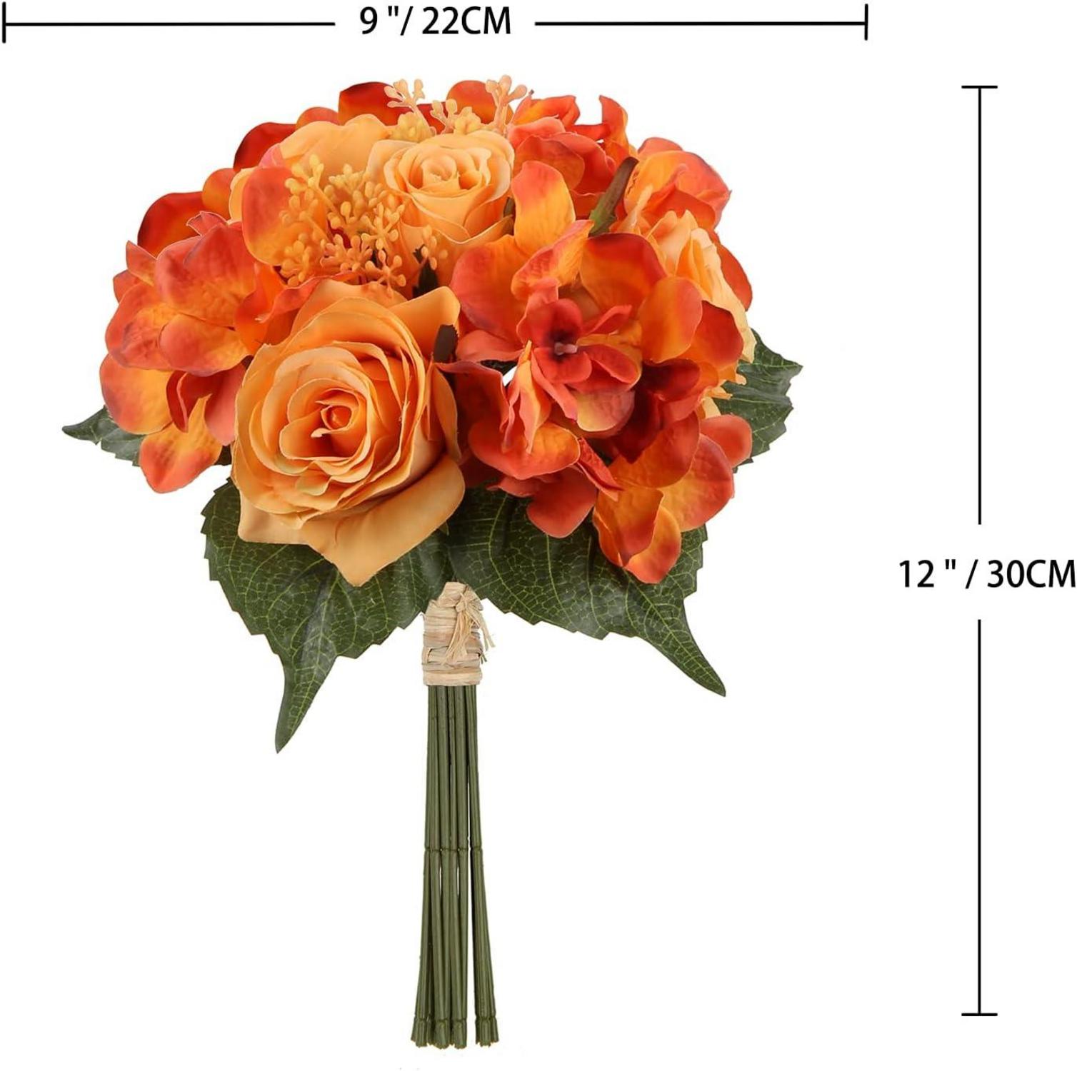 Künstliche Hortensien Rosen Bouquet 2er Set Orange 30cm