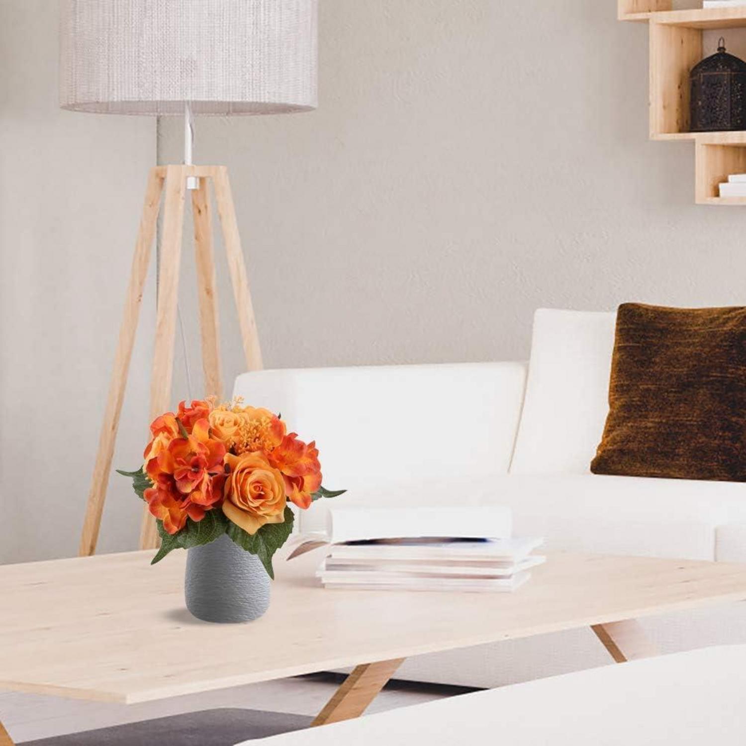 Künstliche Blumenstrauß Rosen Hortensie 30cm Orange 2er Set Bouquet