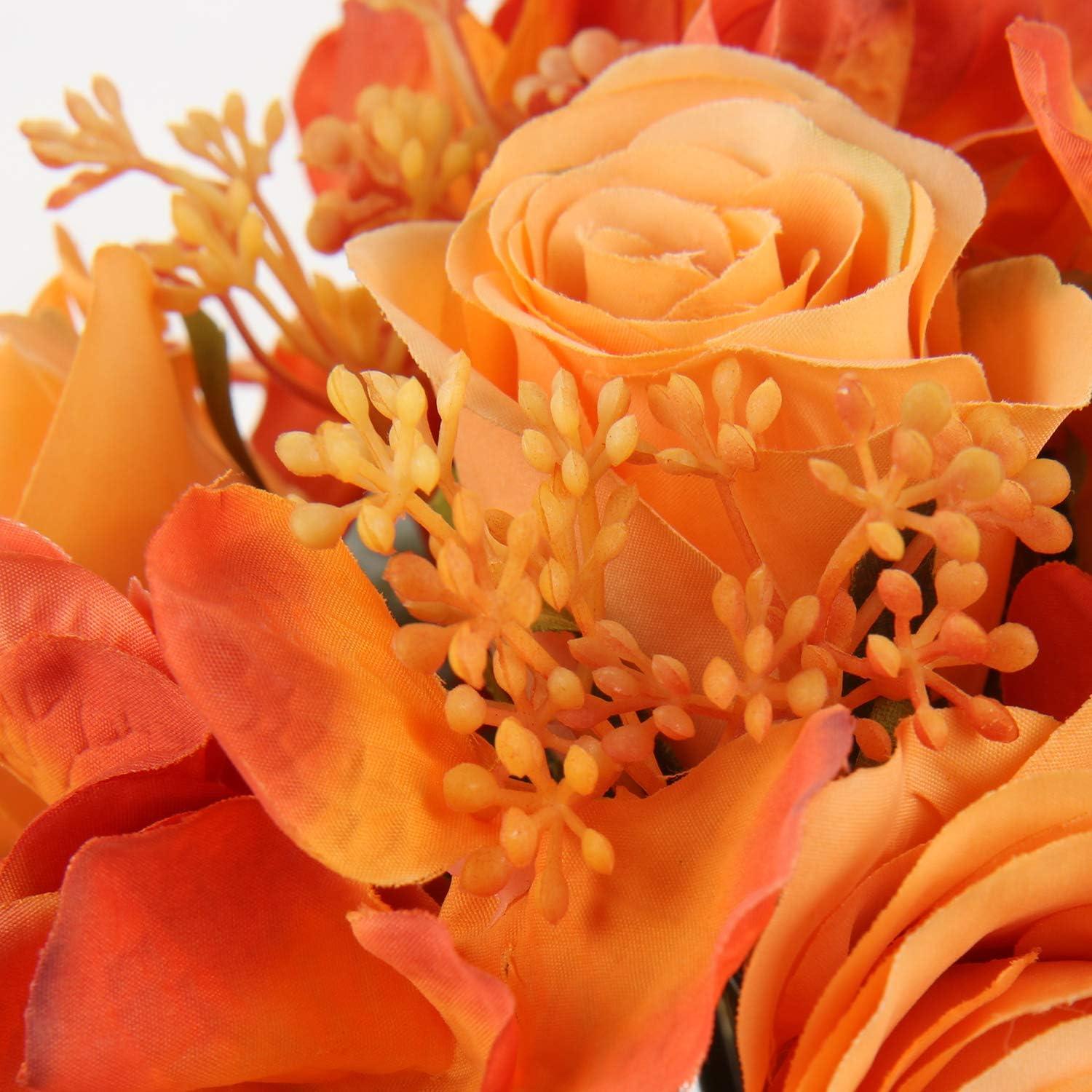 Künstliche Blumenstrauß Rosen Hortensie 30cm Orange 2er Set Bouquet