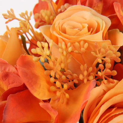 Künstliche Blumenstrauß Rosen Hortensie 30cm Orange 2er Set Bouquet