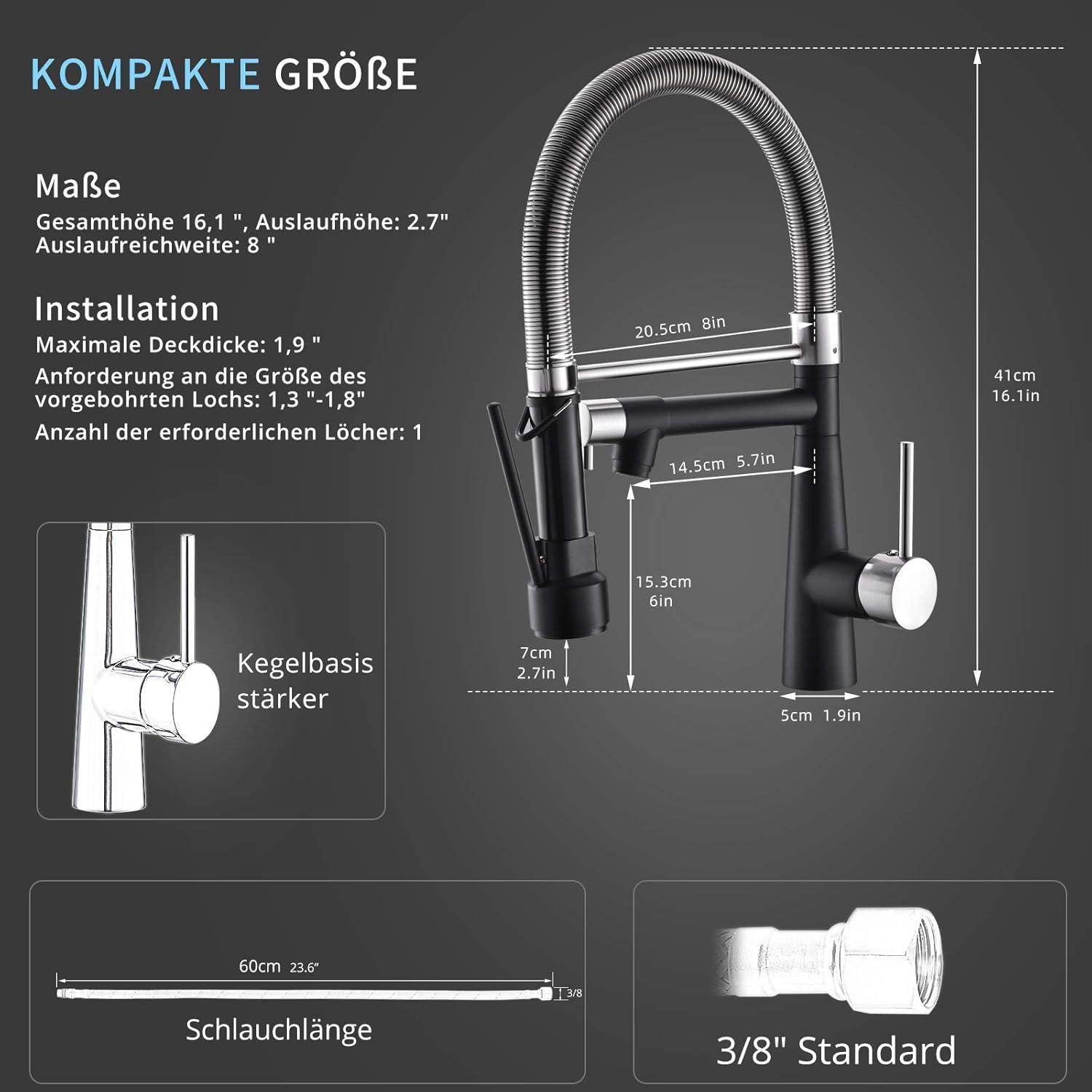TIMACO Mischbatterie Küche Schwarz & Nickel - Wasserhahn mit
