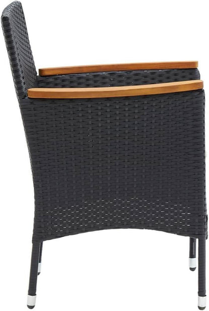 4X Garten Essstuhl Gartensessel Poly Rattan Schwarz