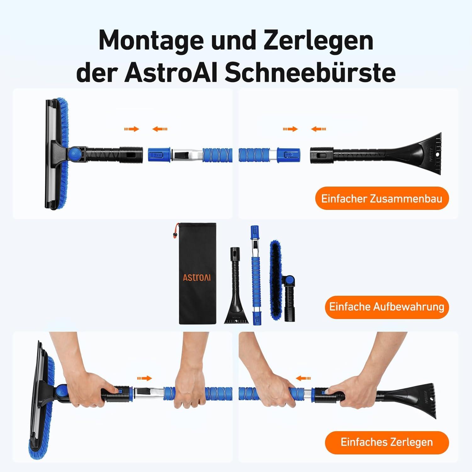 Eiskratzer Auto Schneebesen 119CM lang Eisschaber Abnehmbarer Bürstenkopf