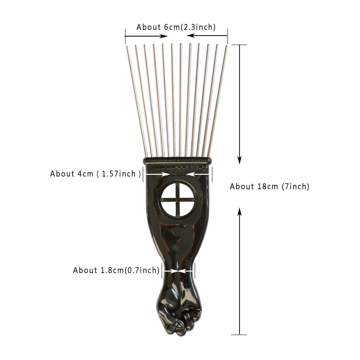 3er Set Metall Afro Pick Kämme Breit Zahnlängen Schwarz