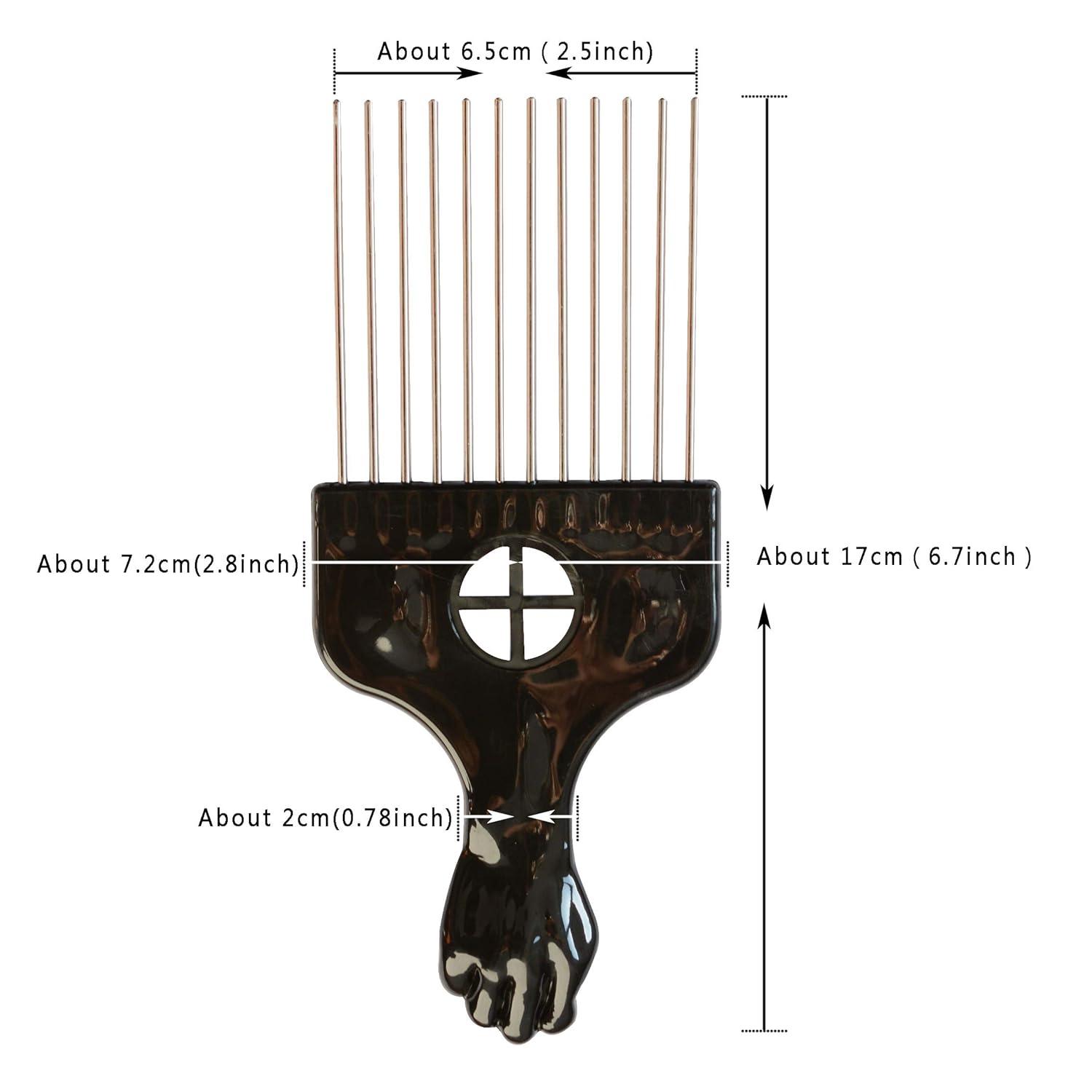 3er Afro Pick Comb Kamm Set, Breite Zähne, Metall-Griff, Schwarz