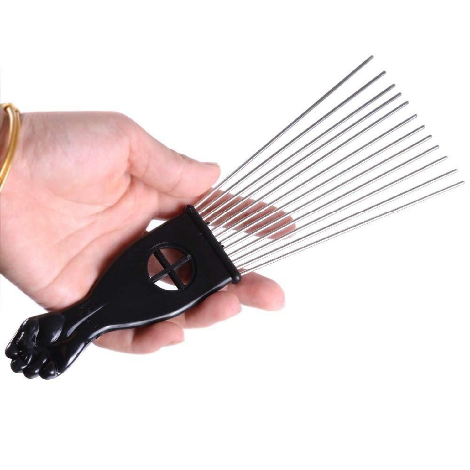 3er Set Metall Hair Pick Afro Comb Kamm breite Zähne Schwarz